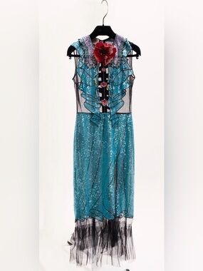 Gucci Blue Sequin Tromp-Ľœil Embroidered Snake Dress